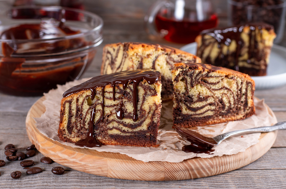 Homemade,Cake,Zebra,With,Chocolate,On,Rustic,Wooden,Table