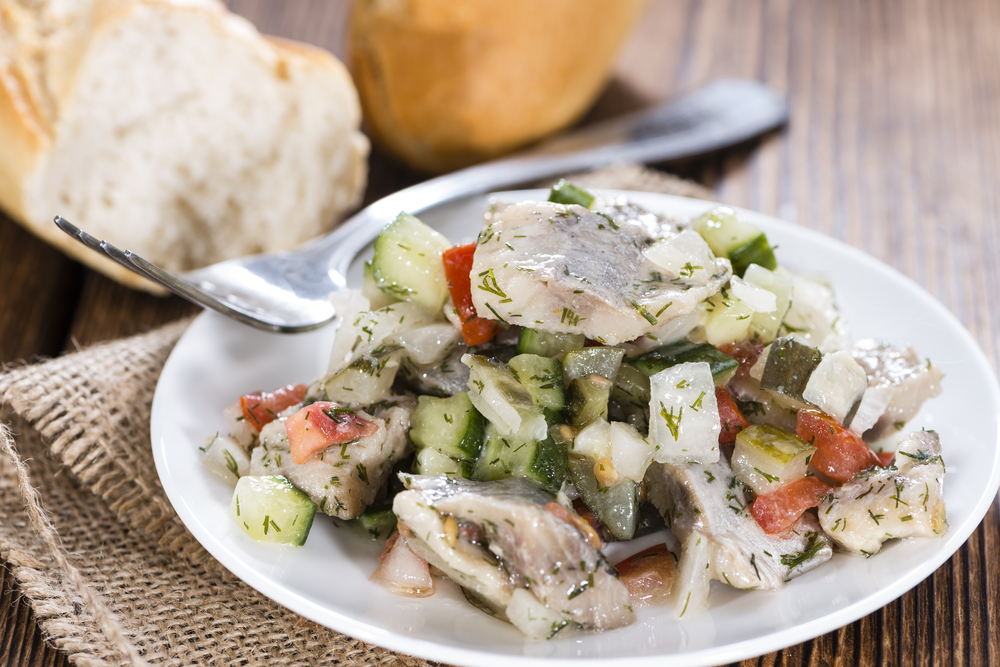 Homemade,Herring,Salad,With,Fresh,Baked,Baguette